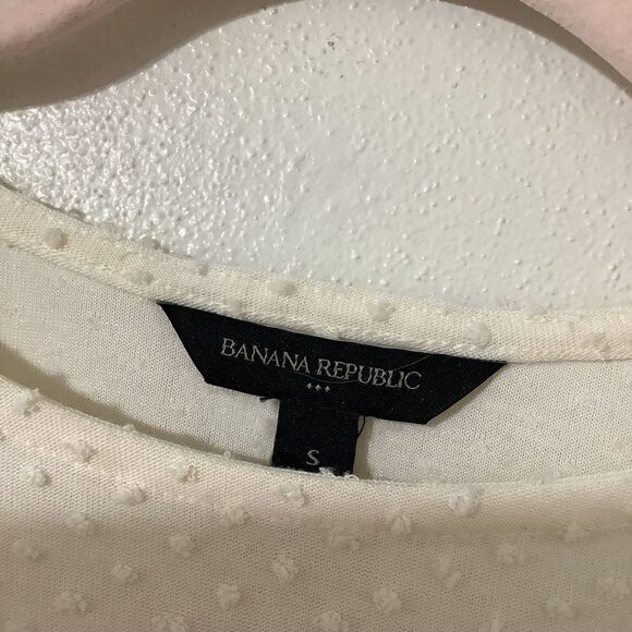 Banana Republic Off White Raised Polka Dot Preppy Minimalist Puff Sleeve Top S - Picture 4 of 8